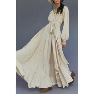 Erika Pena Anthropologie Draped Wrap Maxi Dress Womens S/M Cream Flowy Boho